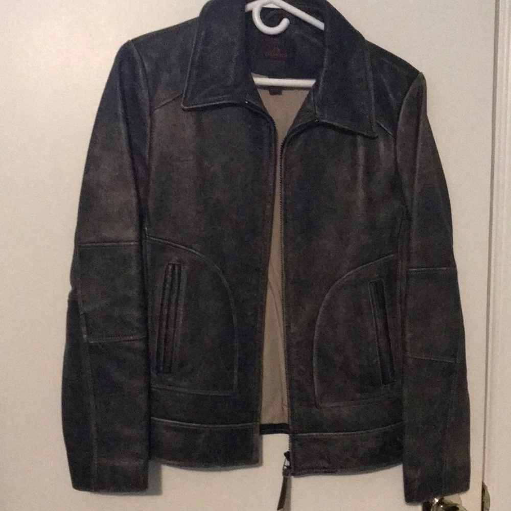 SALE-New Danier Destressed Grey Black Leather Jacket (S)